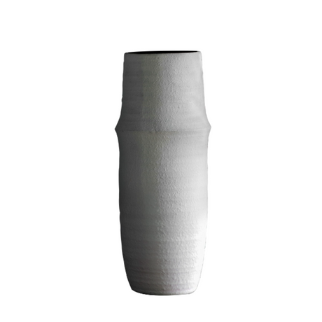 The Gallery Larson Medium Vase in White offers a matte finish, ideal for displaying flowers or an accent piece.