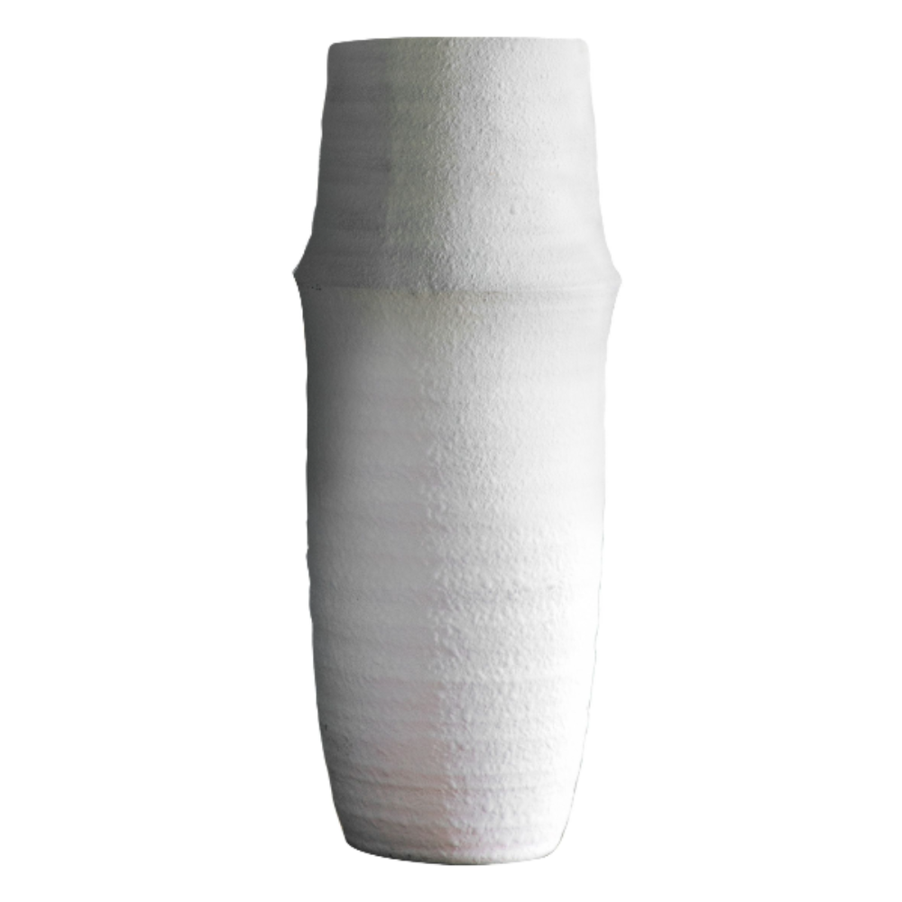 The Gallery Larson Small Vase in White made from terracotta offers a matte finish, ideal for displaying flowers or an accent piece.
