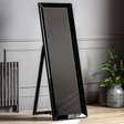 The Gallery Luna Cheval Mirror in Black features full-length bevelled mirror, black frame, kickstand for freestanding use.