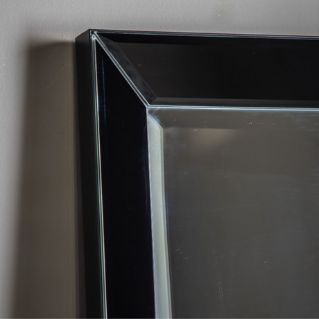 The Gallery Luna Large Mirror in Black features bevelled glass, angled frame, large versatile hanging or leaning options