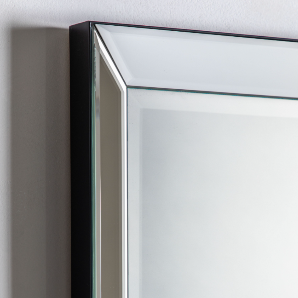 The Gallery Luna Large Mirror in Silver features bevelled glass, angled frame, large versatile hanging or leaning options.
