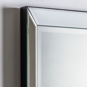 The Gallery Luna Large Mirror in Silver features bevelled glass, angled frame, large versatile hanging or leaning options.