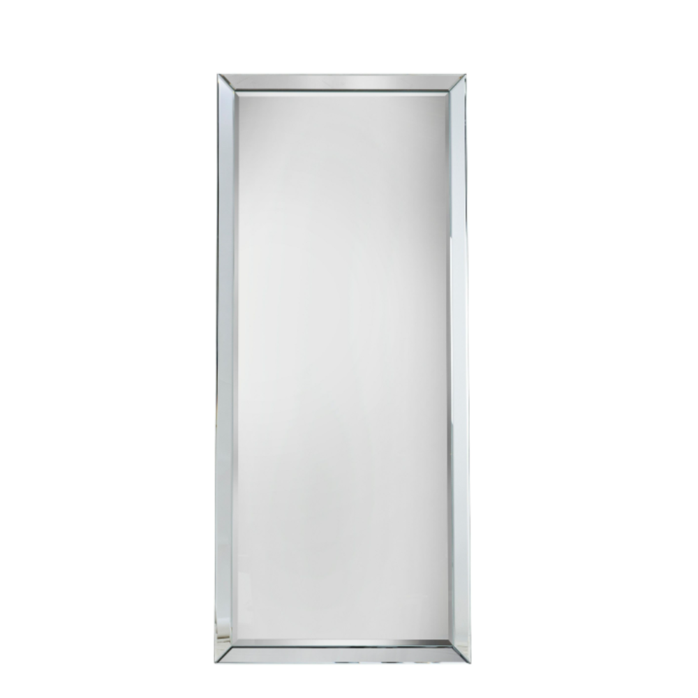 The Gallery Luna Large Mirror in Silver features bevelled glass, angled frame, large versatile hanging or leaning options.