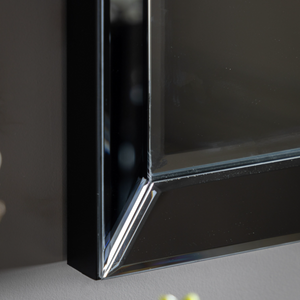 The Gallery Luna Rectangle Mirror in Grey features bevelled panels and grey edge, versatile portrait or landscape hanging.