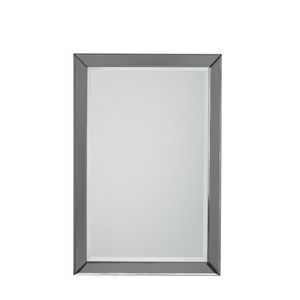 The Gallery Luna Rectangle Mirror in Grey features bevelled panels and grey edge, versatile portrait or landscape hanging.