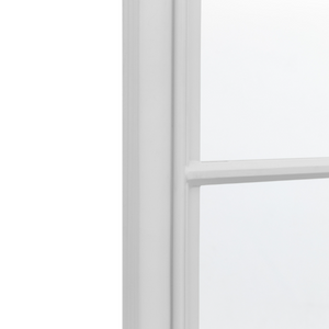 The Gallery Sherwood Window Mirror in Stone features a windowpane design, stone finish and durable build