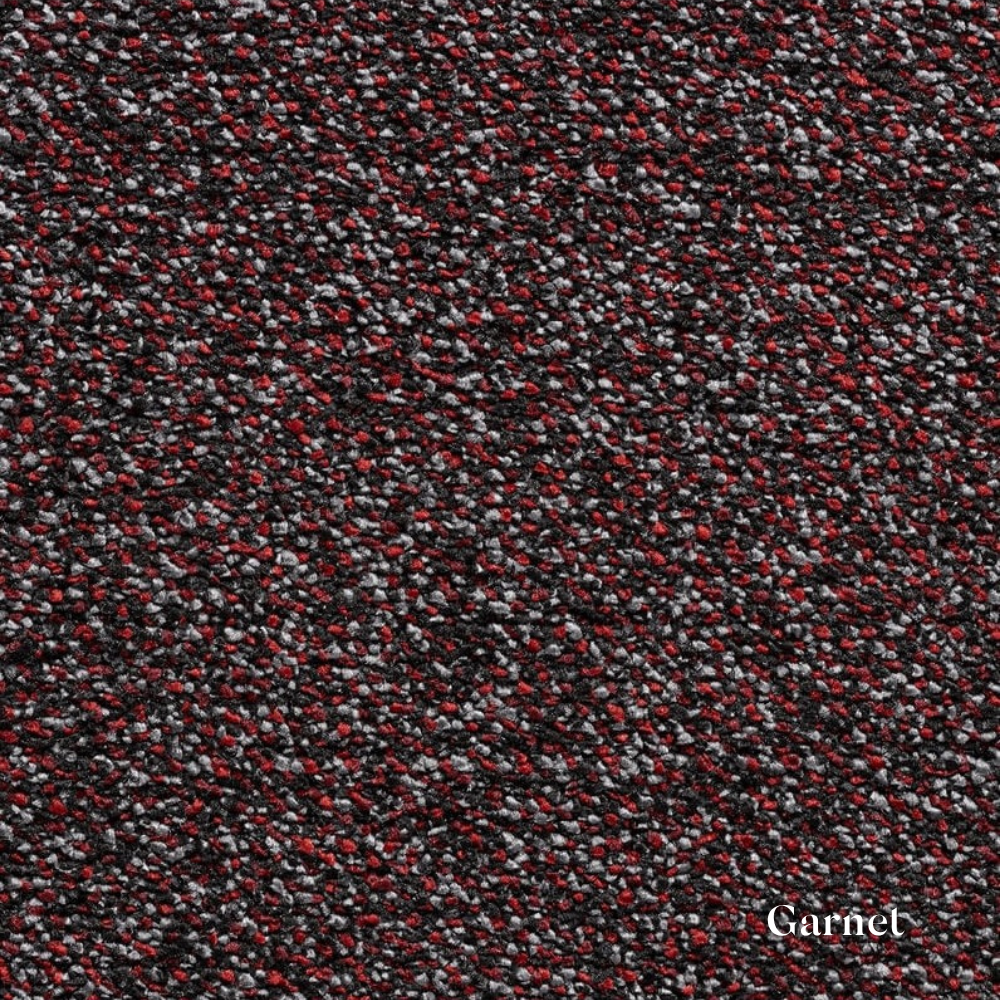 Textured fabric swatch with red, black, and gray colors