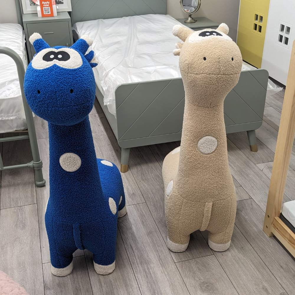 The Giraffe Kids Chair feature soft upholstery, playful design and durable build, available in Beige, Blue, Green and Pink with no assembly required