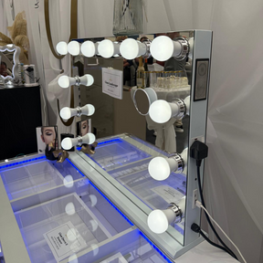 The Glamour Hollywood vanity mirror with 12 dimmable bulbs, white light modes, Bluetooth speakers, USB/Type-C ports, smart touch control & detachable base
