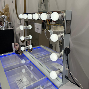 The Glamour Hollywood vanity mirror with 12 dimmable bulbs, white light modes, Bluetooth speakers, USB/Type-C ports, smart touch control & detachable base