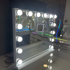 The Glamour 15 Bulb Hollywood Mirror offers dimmable LED lighting, USB & Charging port, 10x detachable mirror & smart touch!