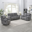 Dark grey 3+2+1 recliner sofa set in a brightly lit room