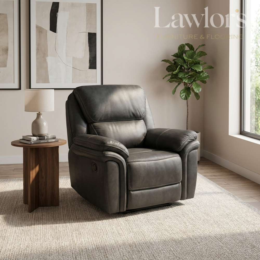 Slate navy recliner armchair in a modern living room