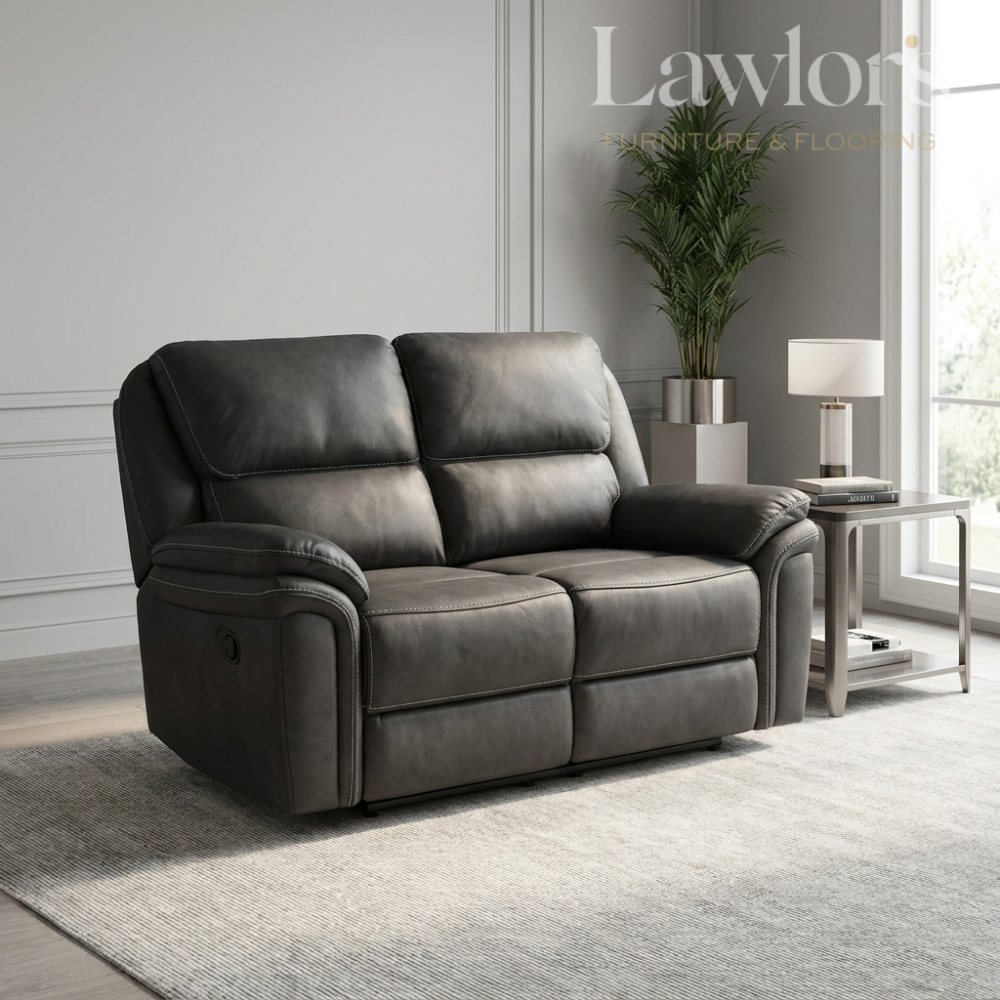 Slate navy 2 seater recliner in a modern living room