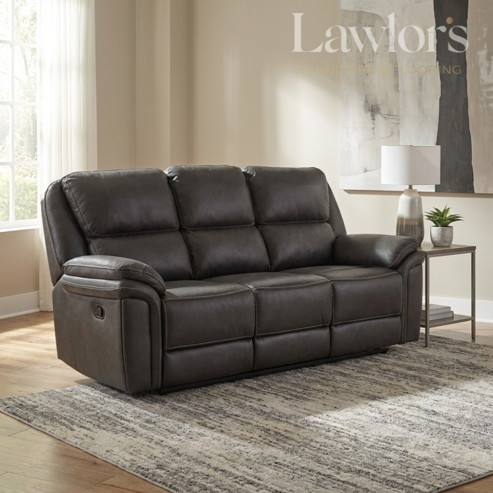 Slate navy 3 seater recliner in a modern living room