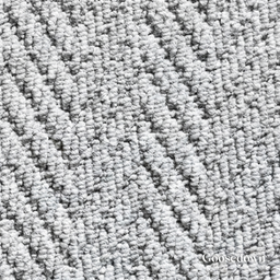 Close-up of textured gray carpet with 'Goosedown' branding.