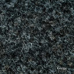 Close-up of a textured gray fabric surface with 'Greige' label.