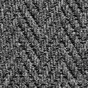 Close-up of textured grey carpet with 'Grey Door' branding.