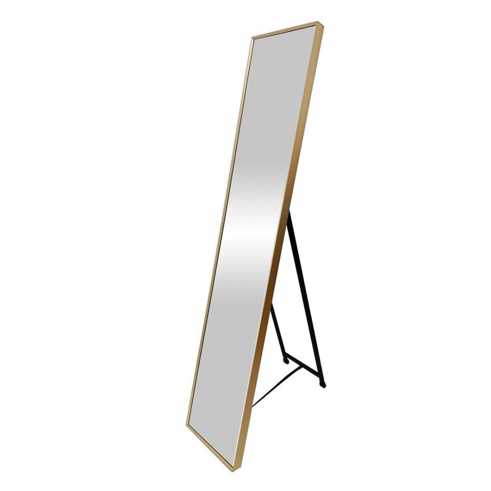 The Hamal Dressing Mirror (150.5x30.5cm) has a full-length design, a slim gold aluminium frame, and wall-mount or freestanding options.