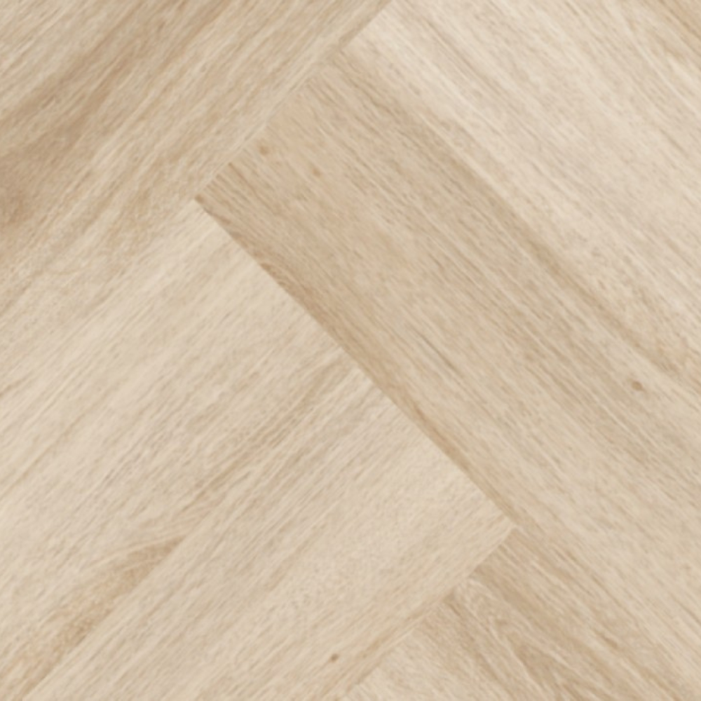 The Harlow Oak Herringbone SPC Flooring features a timeless oak design, suitable for underfloor heating, Titanium Nano finish and a 25 year warranty