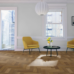 The Harvest Oak Herringbone Engineered Flooring - 15mm features rich grain, durable multi layer construction and easy installation