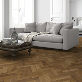 The Harvest Oak Herringbone Engineered Flooring - 15mm features rich grain, durable multi layer construction and easy installation