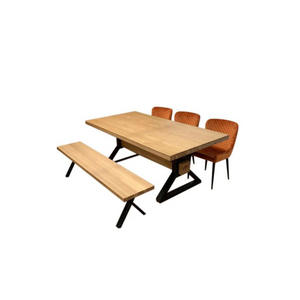 The Henry Oak Bench features a oak seat and sturdy black metal legs