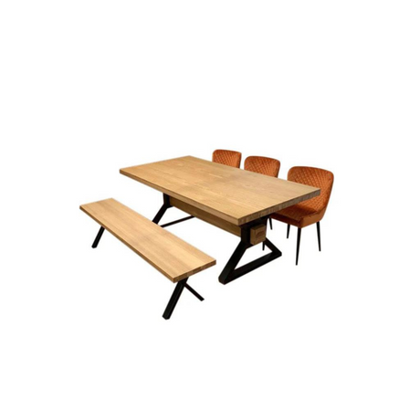 The Henry Oak Bench features a oak seat and sturdy black metal legs