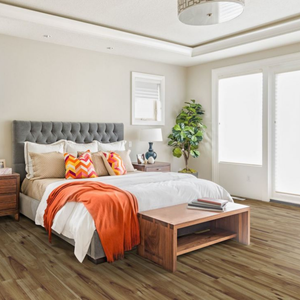 Hickory Bravo Laminate Flooring 8mm in a bedroom