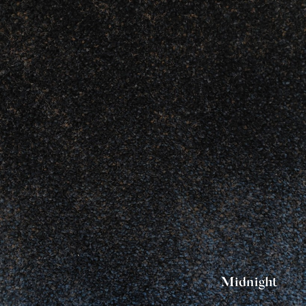 Textured dark blue fabric swatch labeled 'Midnight'.