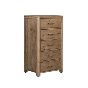 Wooden dresser with four drawers on a white background