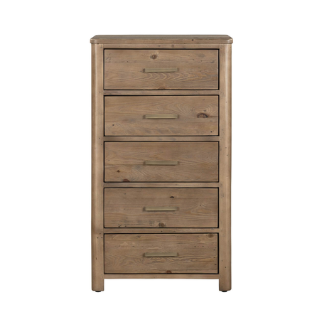 Wooden dresser with four drawers on a white background