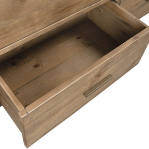 Open wooden drawer with a handle on a white background