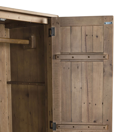 Wooden wardrobe with open door on a white background