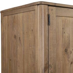 Wooden storage cabinet with a focus on the wooden texture and finish.