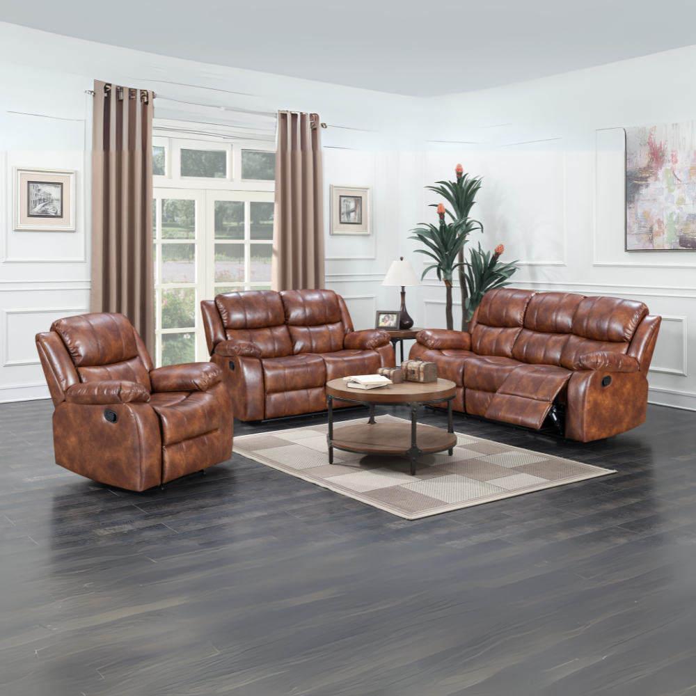 Add some style with the Jasper Recliner Sofa in Tan featuring plush cushioning, smooth recline and timeless design make it perfect for any living space