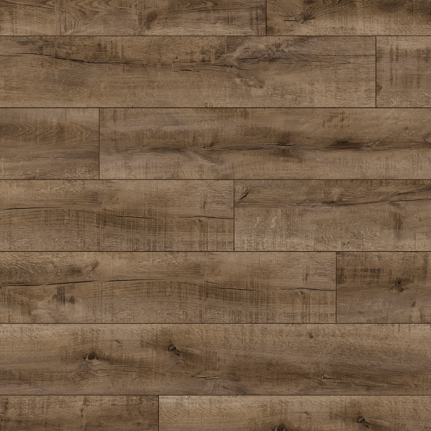 The Earth Oak Laminate Flooring - 12mm features real wood look, antibacterial, AC4 wear rating, underfloor heating compatible, 20-year guarantee, Click2go locking system.
