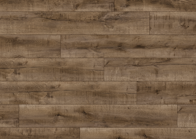 The Earth Oak Laminate Flooring - 12mm features real wood look, antibacterial, AC4 wear rating, underfloor heating compatible, 20-year guarantee, Click2go locking system.
