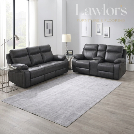 Gray leather 3+2 sofa set in a modern living room