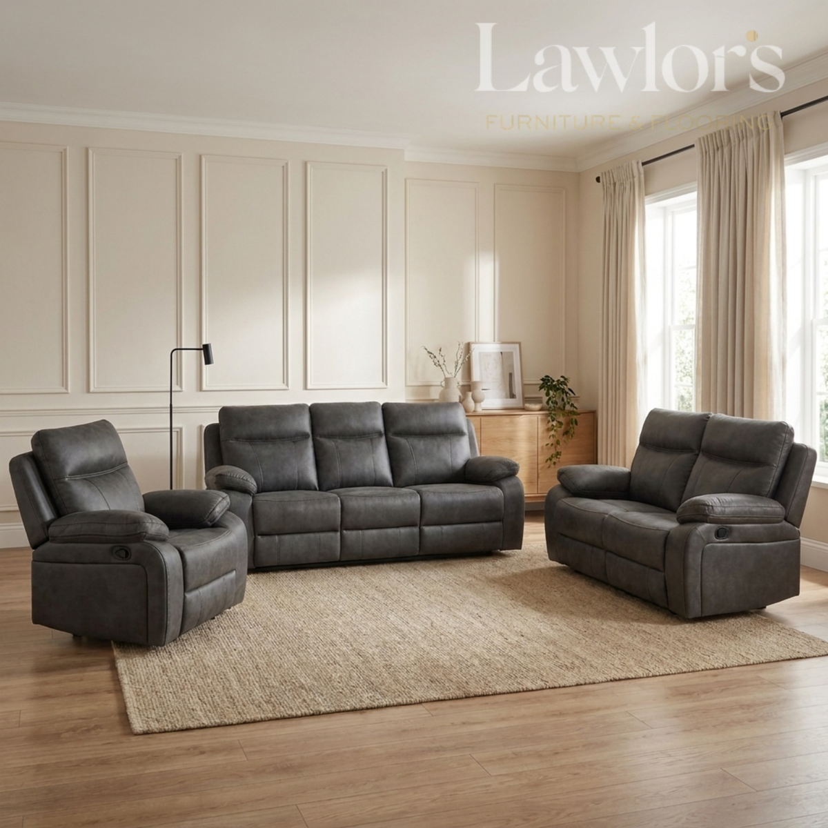 Kildare Recliner Sofa Set 3+2+1 - Gunmetal Grey