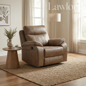 Brown leather recliner chair in a living room setting
