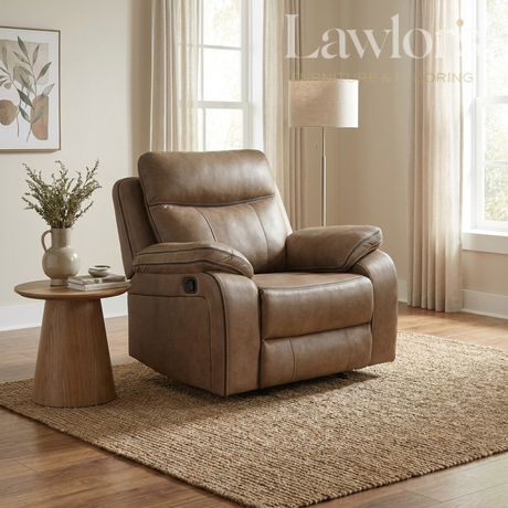 Brown leather recliner chair in a living room setting