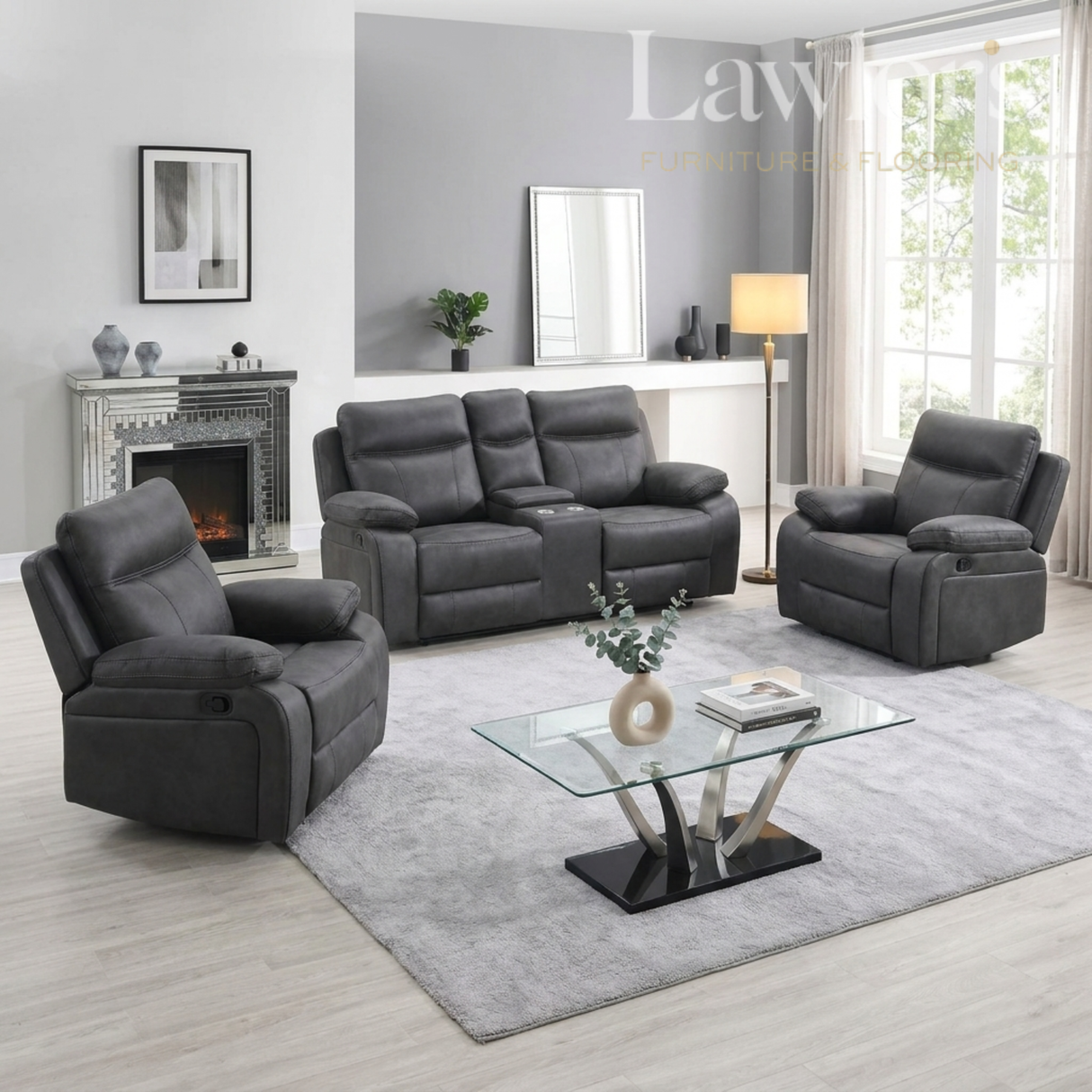 Kildare Recliner Sofa Set 3+1+1 - Gunmetal Grey