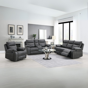 The Kildare Recliner Sofa in Gunmetal Grey offers soft fabric, padded headrests, reclining & multiple size options