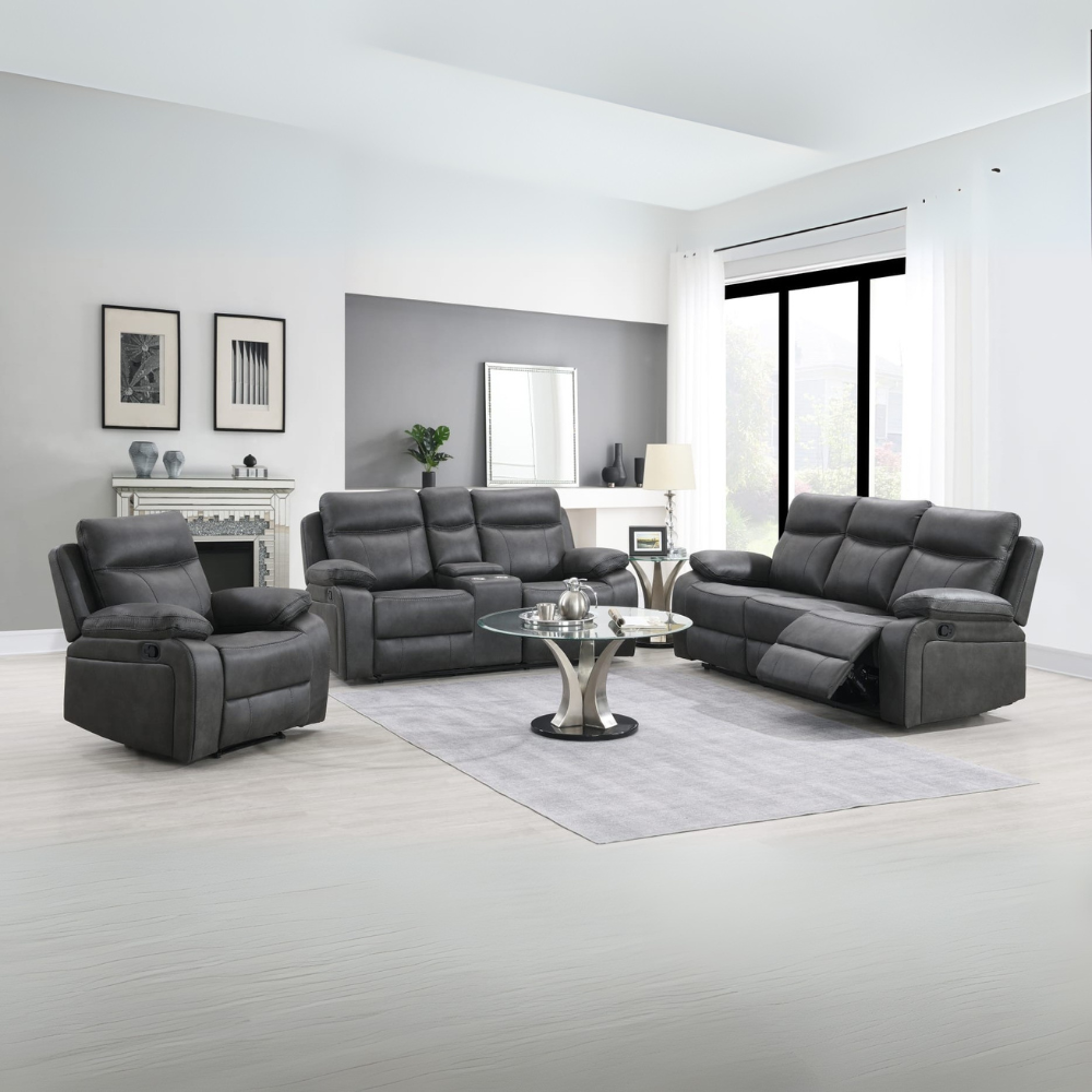 The Kildare Recliner Sofa in Gunmetal Grey offers soft fabric, padded headrests, reclining & multiple size options