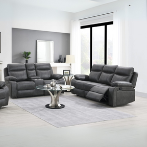 The Kildare Recliner Sofa Set 3+2 in Gunmetal Grey offers soft fabric, padded headrests & reclining feature
