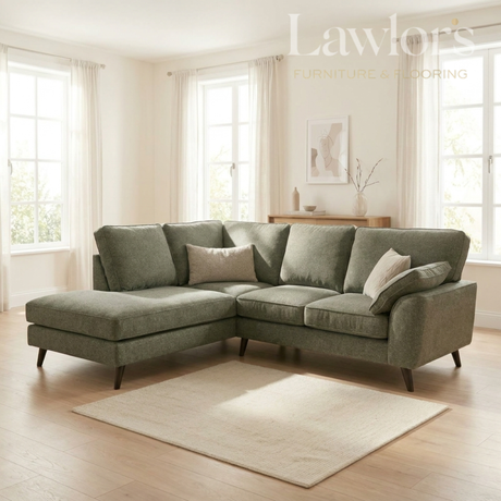Green LHF Corner Chaise sofa in a bright living room