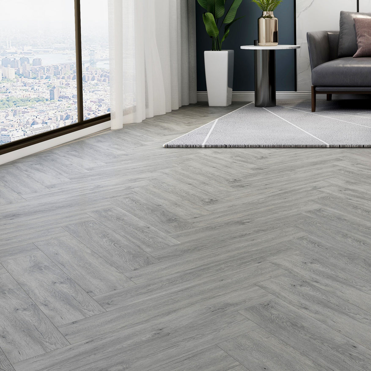 Liberty Rock Louisiana Herringbone Vinyl & SPC 5.2mm: 100% waterproof, acoustic underlay (18dB), scratch-resistant PU surface, and easy installation with Uniclic technology