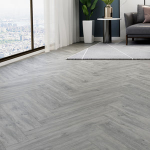 Liberty Rock Louisiana Herringbone Vinyl & SPC 5.2mm: 100% waterproof, acoustic underlay (18dB), scratch-resistant PU surface, and easy installation with Uniclic technology