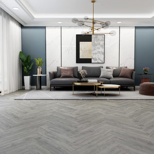 Liberty Rock Louisiana Herringbone Vinyl & SPC 5.2mm: 100% waterproof, acoustic underlay (18dB), scratch-resistant PU surface, and easy installation with Uniclic technology